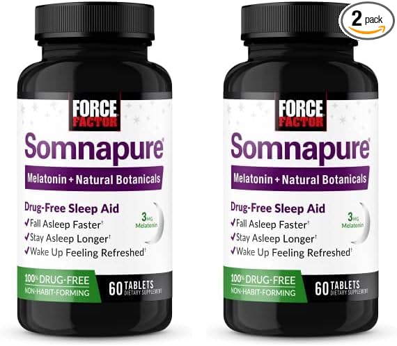 Force Factor Somnapure Drug-Free Sleep Aid for Adults for Occasional Sleeplessness with Melatonin & Valerian, Non-Habit-Forming Sleeping Pills, Fall Asleep Faster, Wake Up Refreshed, 60 Tablets