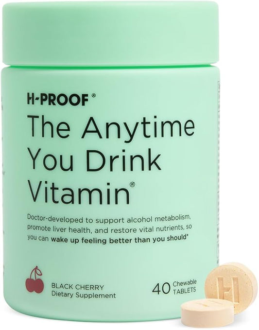The Anytime You Drink Vitamin, Liver Health & Immunity Support with Electrolytes, Milk Thistle, and Vitamins B & C - 40 Chewable Tablets (20 Servings), Vegan, Black Cherry