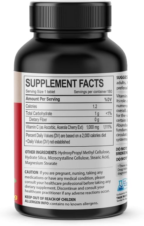 Acerola Cherry Vitamin C 1000mg, Immune Support - 180 Tablets X 4 Bottles (720 Count)