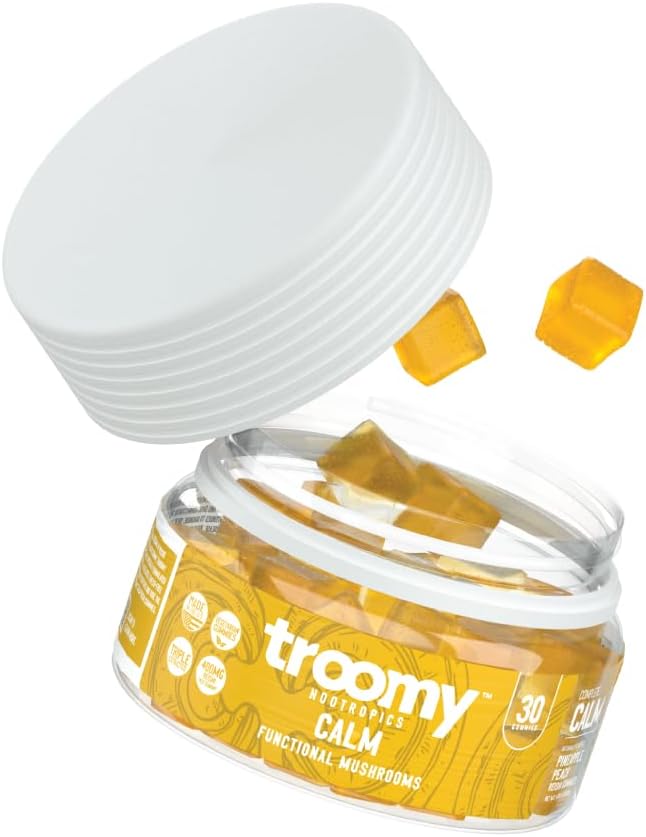 Troomy Reishi Calm Gummies Natural Pineapple Peach Flavor, Gelatin-Free, Gluten-Free, and Vegetarian - 30 Count