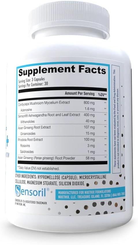 NuEthix Formulations Herbal Adrena+, Adrenal Support Supplements for Women & Men, Cortisol Support, Improve Energy Levels & Mood, Includes Cordyceps & Ashwagandha, Non-GMO, Gluten Free, 30 Servings