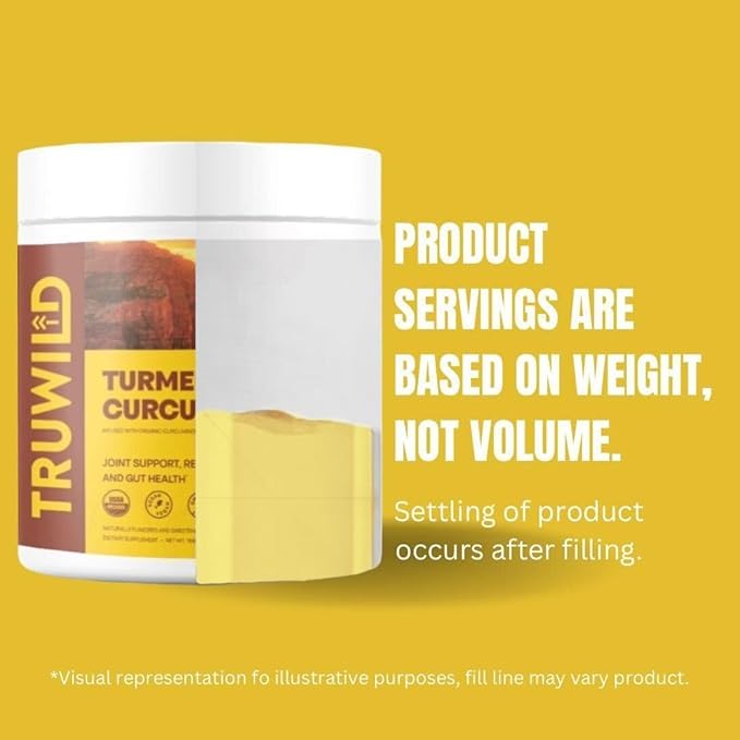 TruWild Vegan Turmeric Curcumin Drink Mix Powder with Organic Curcuminoids Black Pepper Ginger to Support Wellness and Joint Health, All Natural Made in USA, 20 Servings