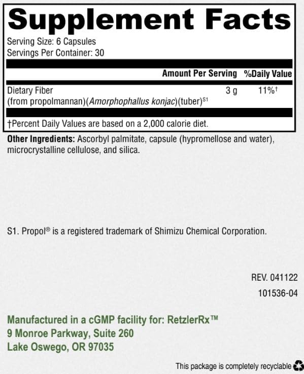 UltraFiber Lean Capsules by RetzlerRx - 100% Natural and Soluble Propolmannan Fiber - Supports Satiety and Healthy Bowel Movements