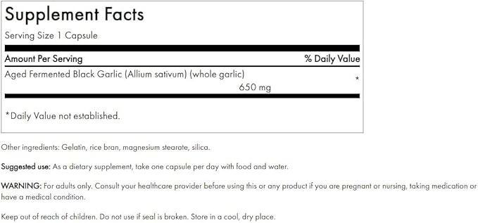 Swanson Aged Black Garlic 650 Milligrams 30 Capsules