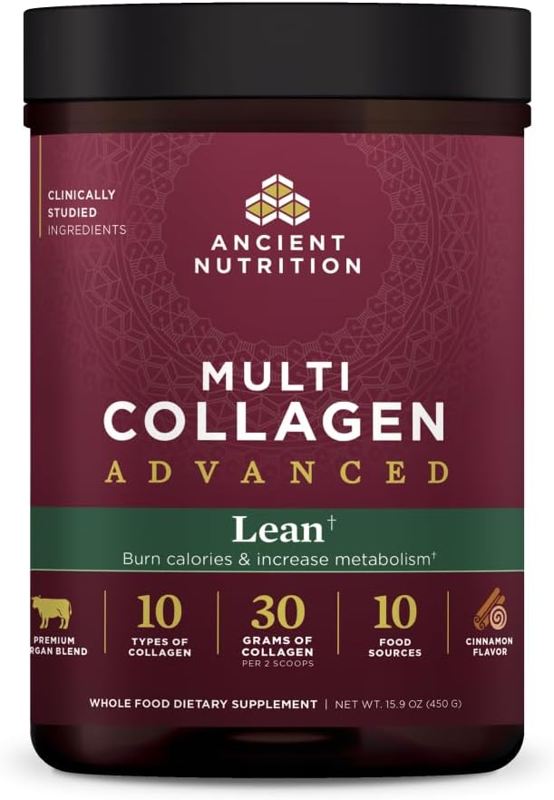 Ancient Nutrition Advanced Hydrolyzed Collagen Peptides Powder Protein Lean with Probiotics and Vitamin C, Cinnamon, for Women & Men, Supports Healthy Weight Management & Muscle Building, 25 Servings