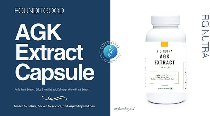 FiG Nutra’s AGK Extract Capsules | Herbal Immune Support Supplement | Amla, Giloy, Kalmegh Extracts Blend | 60 Veg Capsules