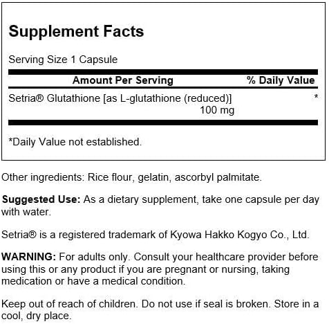 Swanson Amino Acid L-Glutathione 100 Milligrams 100 Capsules