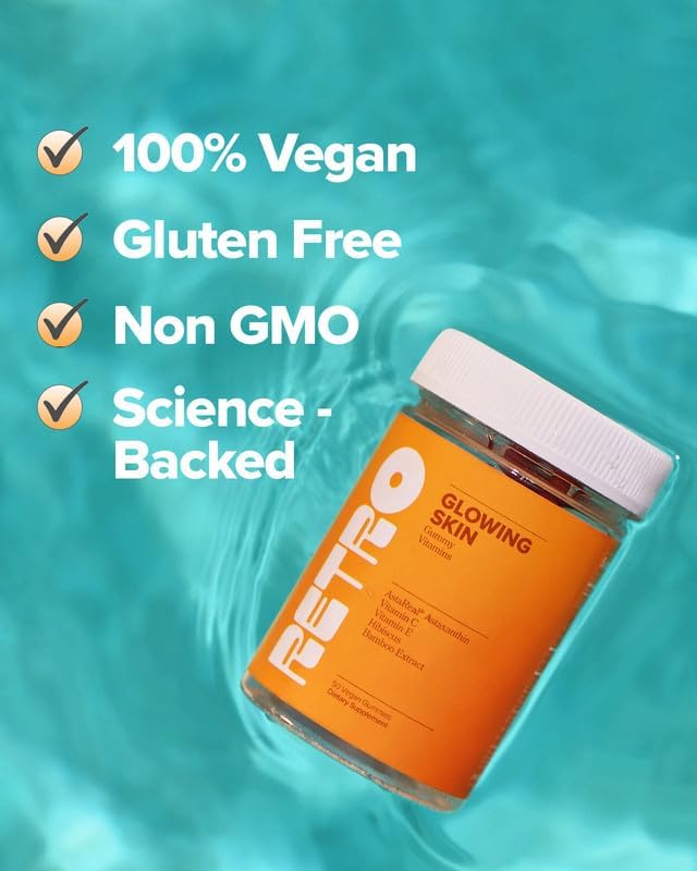 O Positiv RETRO Gummy Glowing Skin Vitamins for Collagen Production– Astaxanthin, Vitamin E, Bamboo Extract, Hibiscus & Vitamin C – Vegan Skin Gummies for Smooth Skin & Hydration, 50 Count (Pack of 1)