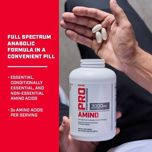 GNC Pro Performance Amino 3000mg, 240 Softgels, Supports Protein Synthesis and Muscle Repair