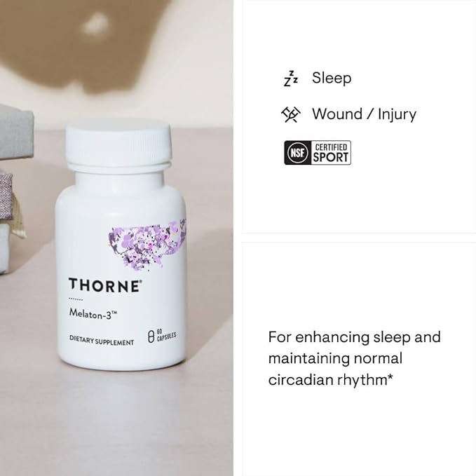 THORNE Melaton-3-3mg Melatonin - Supports Circadian Rhythms, Restful Sleep & Relaxation* - Gluten, Dairy & Soy-Free - 60 Capsule