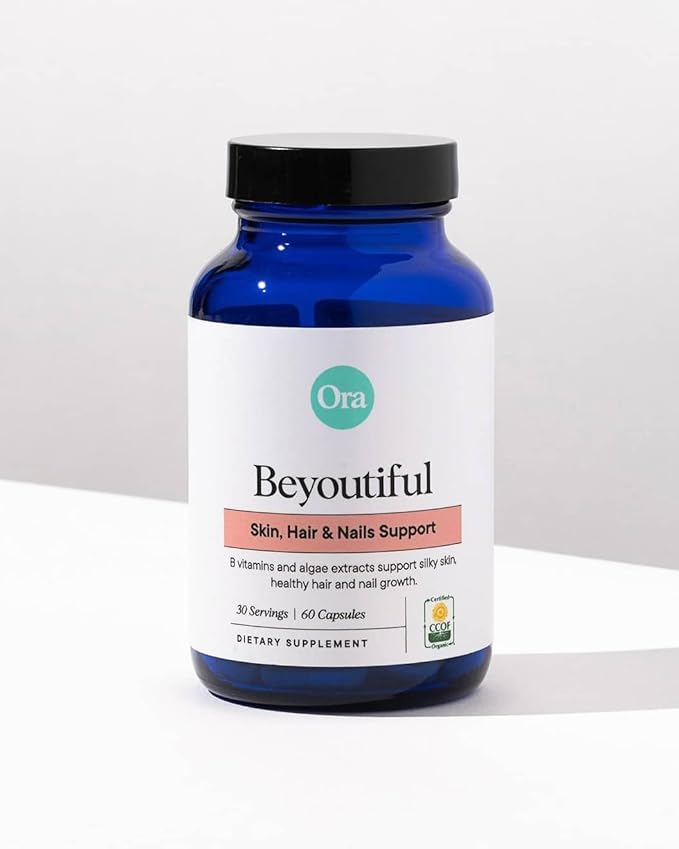 Ora Organic Hair, Skin, and Nails Support- BeYouTiful - Beauty Supplement with B Vitamins and Algae Extracts for Healthy Hair and Skin - 60 Vegan Capsules