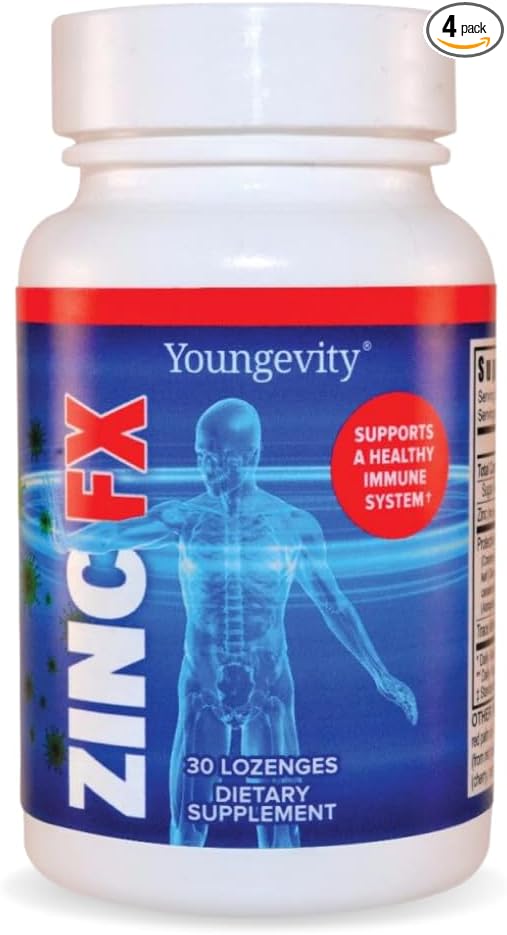 Youngevity Zinc Fx - Zinc + Trace Minerals + Elderberry + Astragalus - Immune Support Chewable - Highly Absorbable - Delicious - 30 Lozenges (Pack of 4)