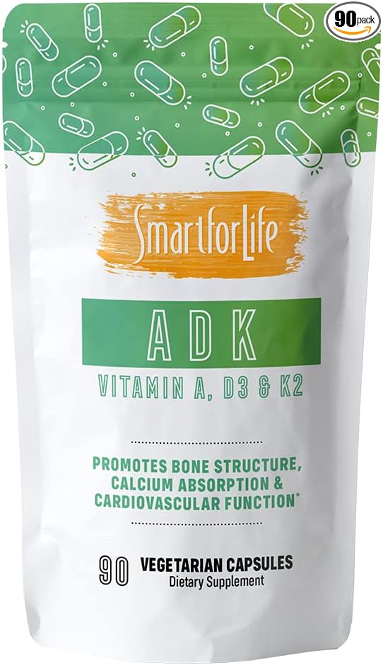 Smart for Life ADK Vitamins Supplement - High Potency Vitamin ADK - Vitamin D3, Vitamin K2 & Vitamin A - Supports Bone and Heart Health - 5,000 IU Vitamin A - 5,000 IU Vitamin D3-500mcg Vitamin K2