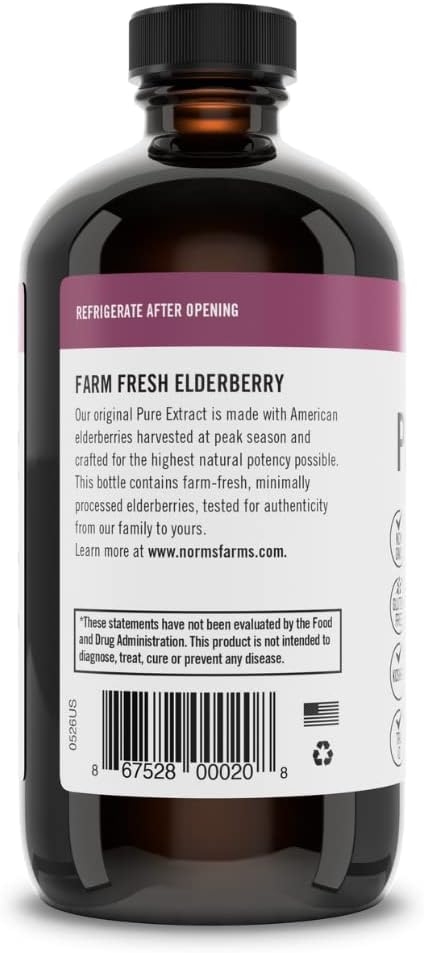 Norm's Farms American Elderberry Extract - Pure Concentrate for Immune Support Made with Berries - Vegan, Gluten Free, Non-GMO - 8 Oz. Bottle