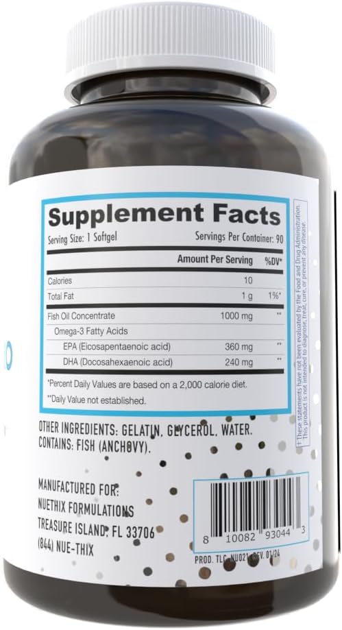 NuEthix Formulations Fatty Acids Pro EPA-DHA Fish Oil Dietary Supplement, Super Concentrated and Purified Fish Oil Blend for Optimal Wellness, 90 Gel Capsules
