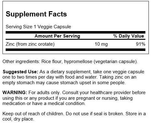 Swanson Zinc Orotate 10 Milligrams Elemental Zinc 60 Veg Capsules