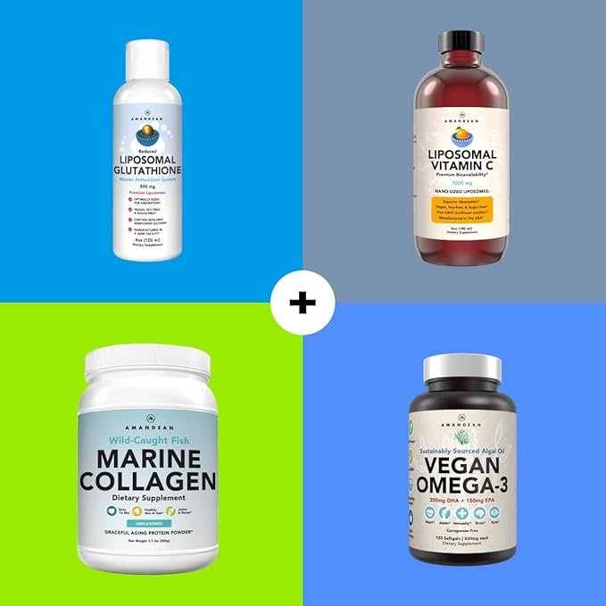 AMANDEAN Liposomal Glutathione Supplement. Liquid Reduced Setria 500mg. Immune Support, Brain Health, Liver Detox, Skin Health. Phosphatidylcholine from Non-GMO Sunflower Lecithin. Soy-Free & Vegan.
