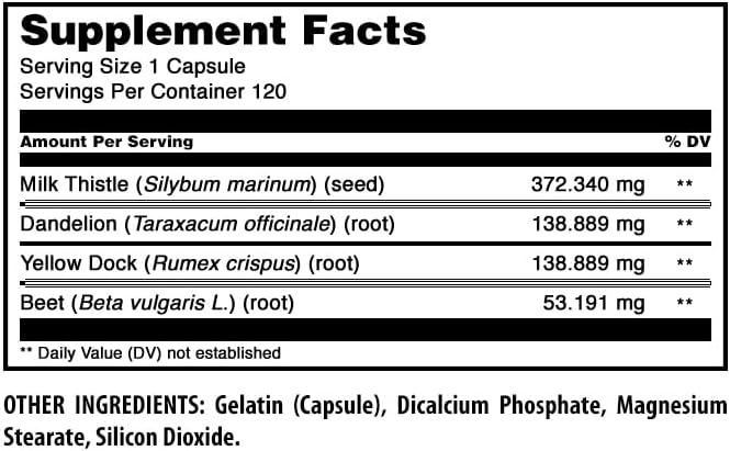Amazing Formulas Liver Support | Natural Herbal Formula | Contains Milk Thistle, Dandelion Root, Yellow Dock Root & Beet Root | 120 Capsules | Non-GMO | Gluten-Free | Made in USA
