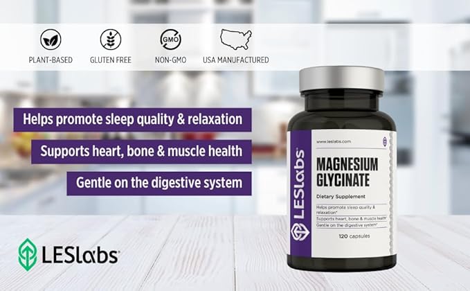 LES Labs Magnesium Glycinate – Supports Restful Sleep, Heart Health, Stress Relief, Metabolism, Nerve & Muscle Function, Gentle on The Digestive System – Non-GMO Supplement – 120 Capsules