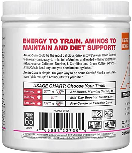 ALLMAX Nutrition AMINOCUTS (ACUTS), Amino-Charged Energy Drink with Taurine, L-Carnitine, Green Coffee Bean Extract, Cotton Candy, 30 Servings