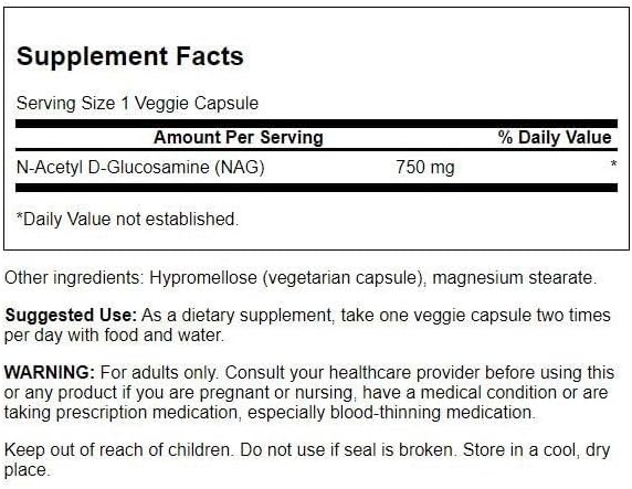 Swanson N-Acetyl D-Glucosamine (N-A-G) 750 Milligrams 60 Veg Capsules