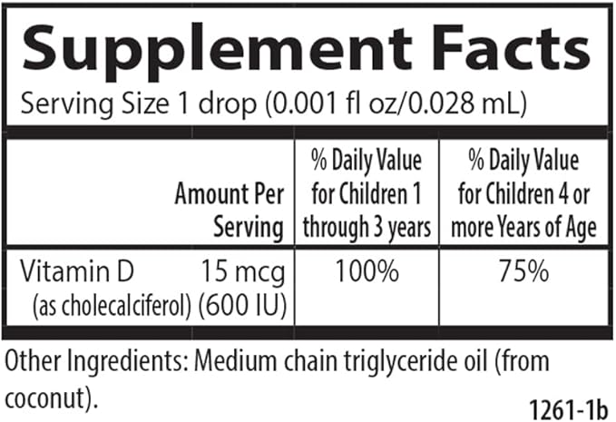 Carlson - Kid's Super Daily D3, Kids Vitamin D Drops, 600 IU (15 mcg) per Drop, Vegetarian, Liquid Vitamin D Drops for Kids, Unflavored, 90 Drops (2.54 mL)