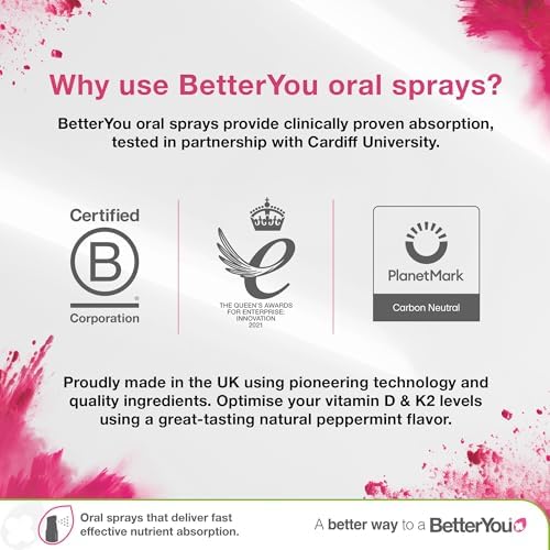 BetterYou D3000 Vitamin D Oral Spray - Convenient Alternative for Tablets - Promotes Strong Bones, Teeth and Immune System - Aids in Calcium Absorption - Natural Peppermint Flavor - 0.5 oz