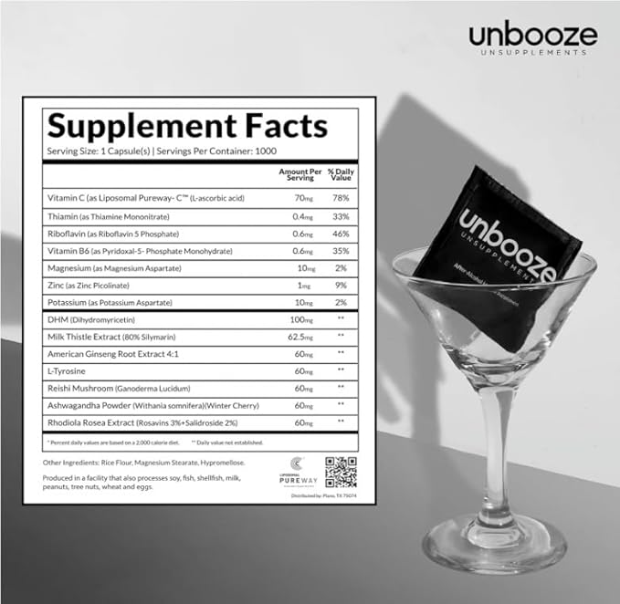 Unbooze - Post-Party Capsules - Feel Better After Drinking - Supplement: Vitamins, Herbs, Minerals, & Adaptogens - Better-for-You Way to Booze - Made for Smooth Mornings - After Last Drink (5 Pack)