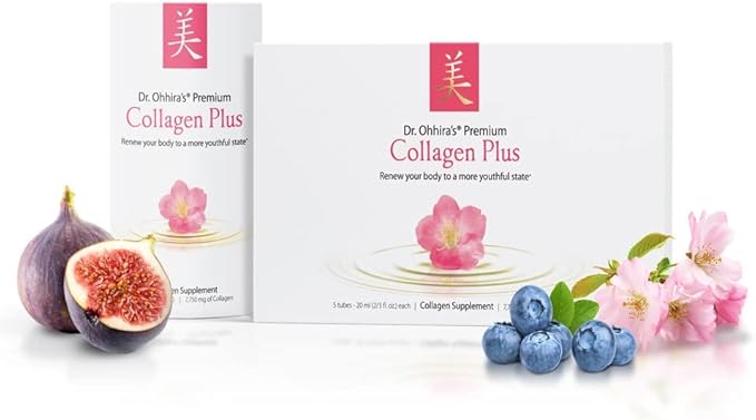 Dr. Ohhira's Premium Collagen Plus. A Liquid Easily mixable Collagen Supplement with 7,750 mg of Marine Collagen Peptides, Plus Cherry Blossom Extract, and a Plant-Based Probiotic Concentrate, 5 Pack