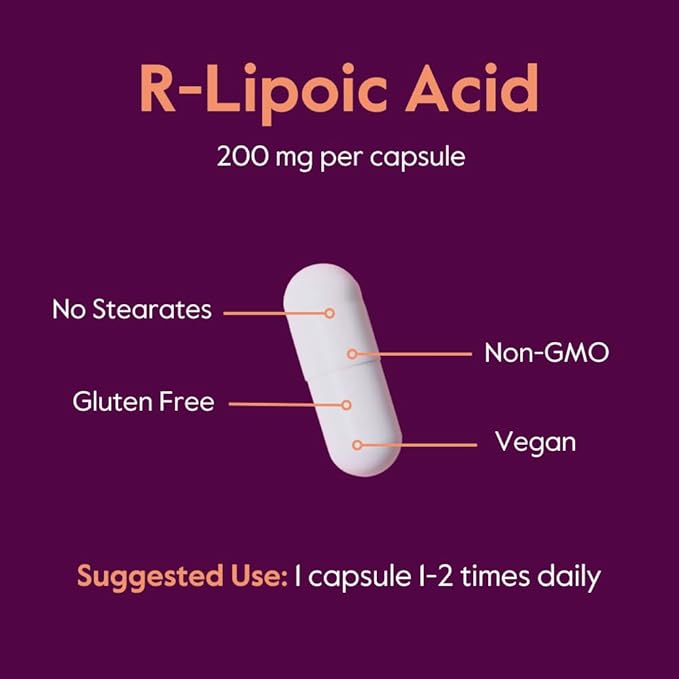 BESTVITE R-Lipoic Acid 200mg Stabilized with Bio-Enhanced Na-RLA (120 Vegetarian Capsules)(60x2) - No Stearates - No Fillers - Vegan - Gluten Free - Non GMO