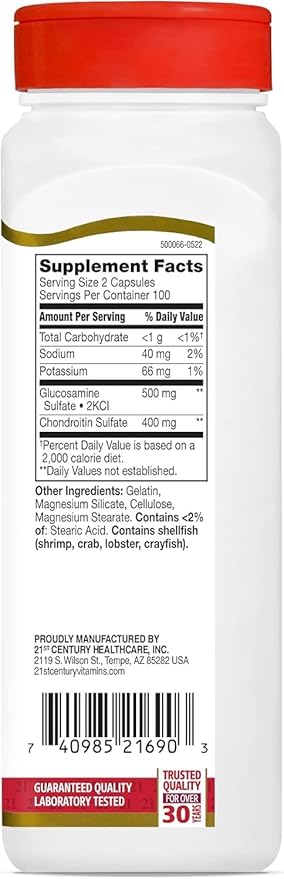 21st Century Glucosamine/Chondroitin, Original Strength, 200 Easy to Swallow Capsules