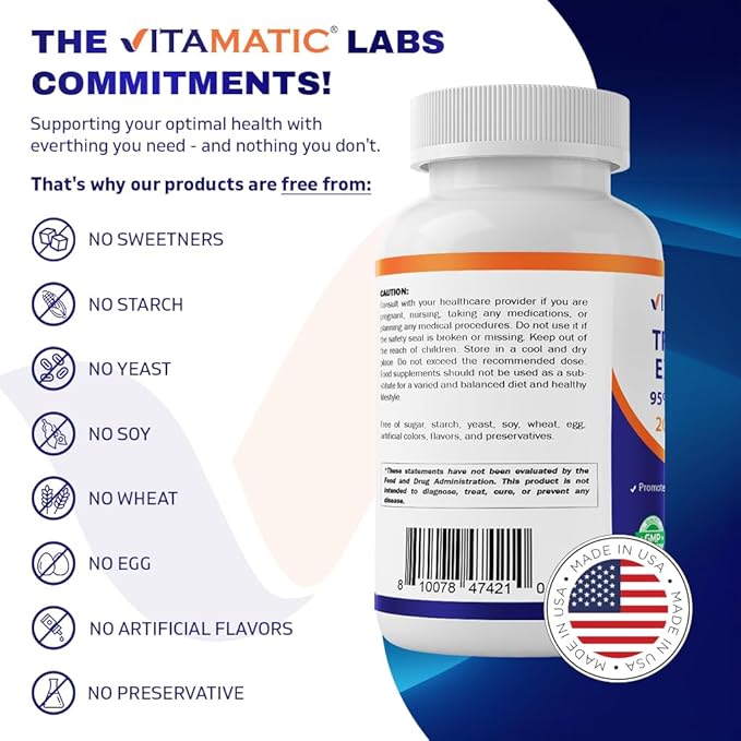 Vitamatic Tribulus Terrestris for Men - 2000 mg per Serving - 95% Saponins - 180 Vegetable Capsules - Made in The USA - Gluten Free & Non-GMO