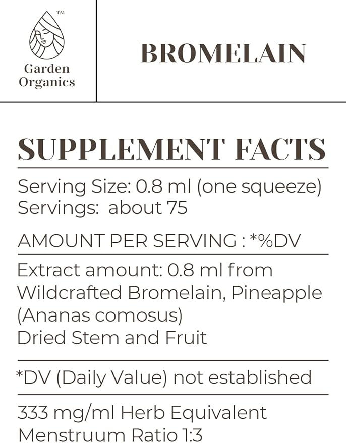 Bromelain Alcohol-Free Natural Tincture Extract, Immune System Booster, Liquid Drops Made from 100% Wildcrafted Bromelain, Pineapple (Ananas comosus) Dried Stem and Fruit (2 fl oz)