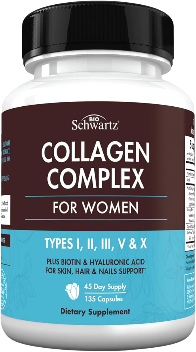 Hydrolyzed Collagen Peptide Capsules for Women - Multi Collagen Supplement Types I, II, III, V, X with Vitamin C, Biotin, Keratin - Skin, Hair & Nails Support - 135 Capsules