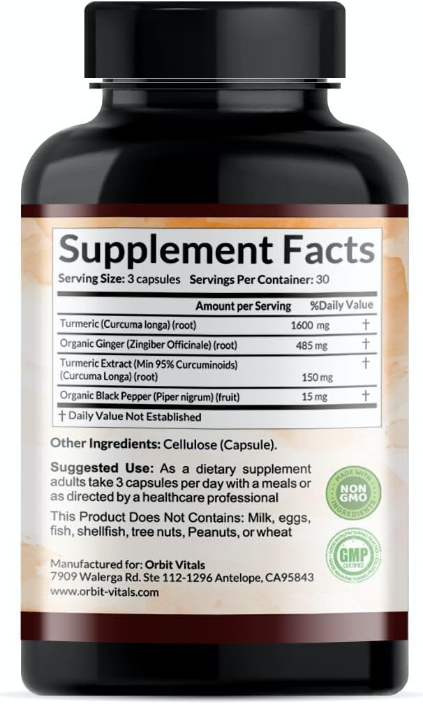 Turmeric Curcumin with Black Pepper & Ginger 2250mg - Ultra Potent Turmeric Supplement with 95% Curcuminoids & BioPerine for Joint Support, Enhanced Bioavailability, Immune Health - 90 Vegan Capsules