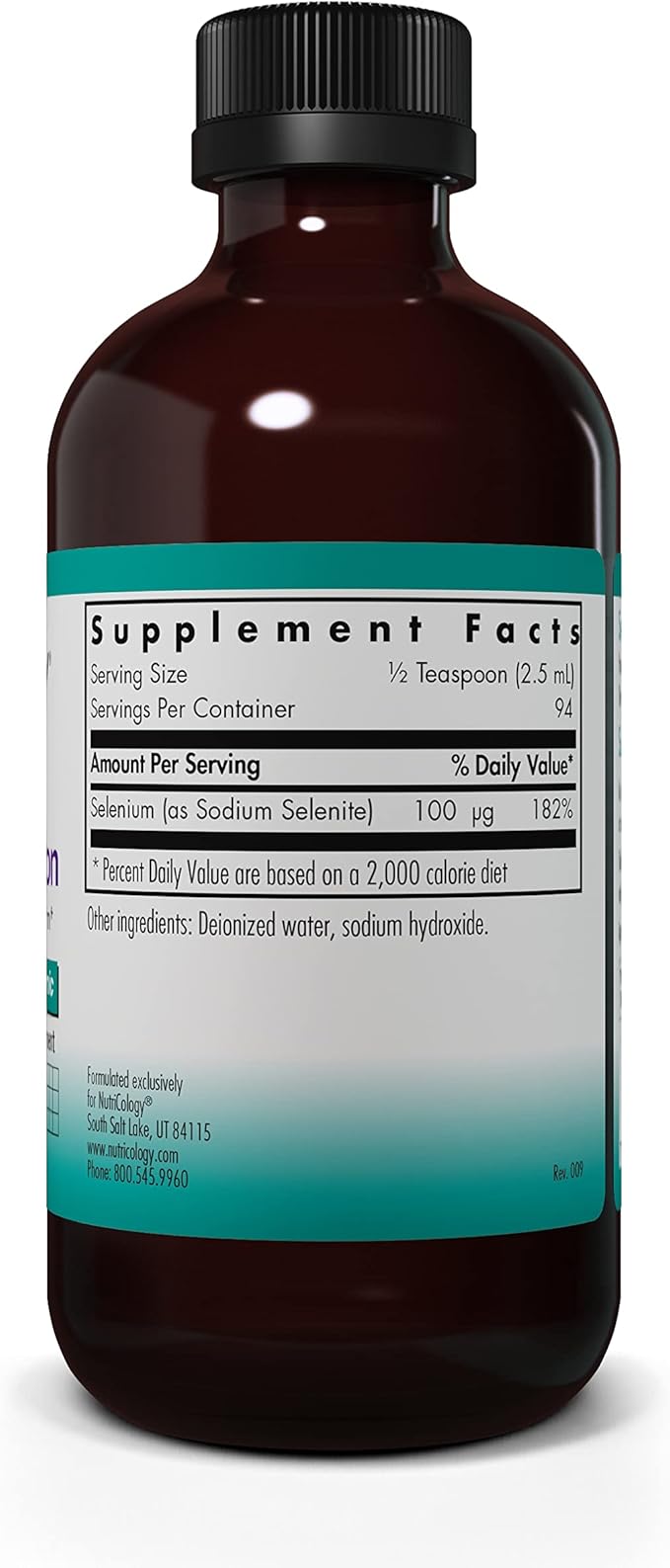 Nutricology Selenium Solution - Well-Absorbed Selenium Liquid, Pure Sodium Selenite, Thyroid Support, Antioxidants, 100 mcg Supplement, Hypoallergenic - 8 Fl Oz