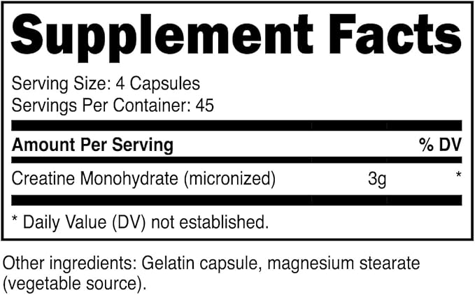 Primal Creatine Monohydrate (3,000 Mg, 180 Caps) - Micronized Creatine Supplement, 750mg Per Capsule, Great for Preworkout and Recovery - Gluten-Free, Non-GMO