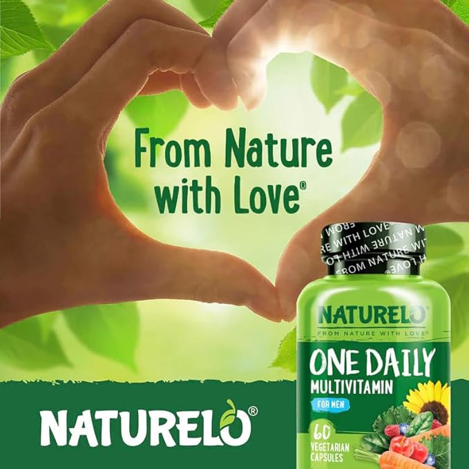 NATURELO Mens Multivitamins - One Daily Multivitamin for Men with Vitamins, Minerals & Organic Whole Foods, Boost Energy & Health, Non-GMO, 60 Vegetarian Capsules