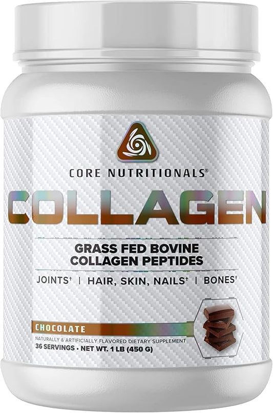 Core Nutritionals Collagen, Grass Fed Bovine Collagen Peptides, Supports Joints, Hair, Skin and Nails, 35 Servings (Chocolate, 1 lb)