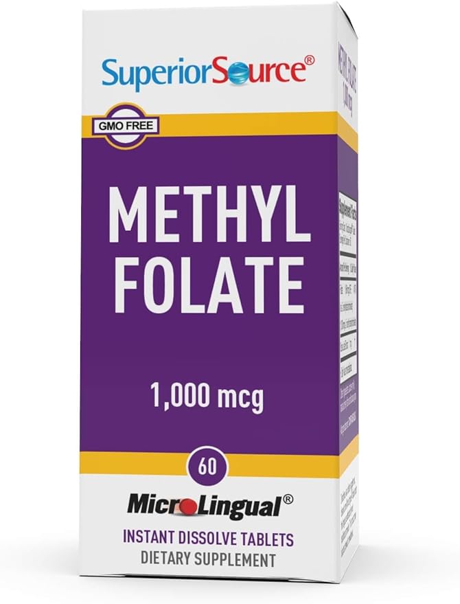 Superior Source Methyl Folate 1,000 mcg - Folate Supplement for Women & Men - Methylated Folate Supplement Supports Healthy Nervous System & Red Blood Cells - 60 Sublingual Dissolving Tablets