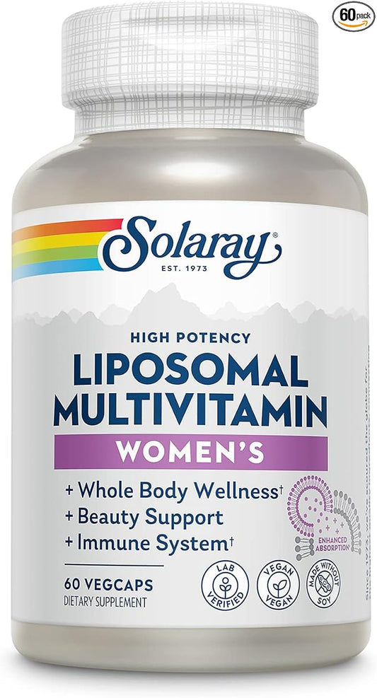 SOLARAY Liposomal Multivitamin for Women, Enhanced Absorption, High Potency w/Iron, Vitamin D, Vitamin C, B12, Biotin, CoQ10, Immune Support, Bone Health, Vegan, 30 Servings, 60 VegCaps