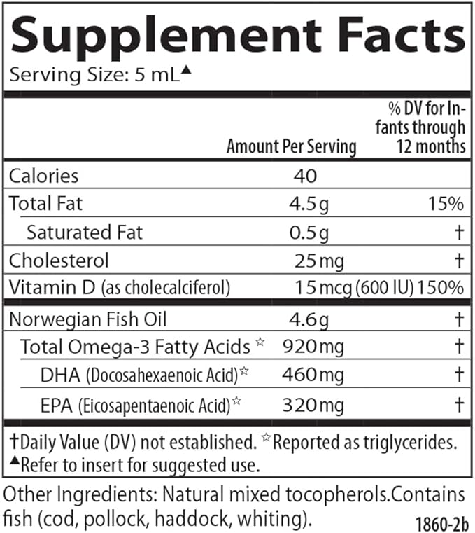 Carlson - Baby's DHA, Liquid DHA Baby Supplement, 1100 mg Omega-3s + 400 IU Vitamin D3, Brain Development, Vision Support & Nerve Function, Omega-3 Liquid for Babies, Baby Fish Oil, 60 mL