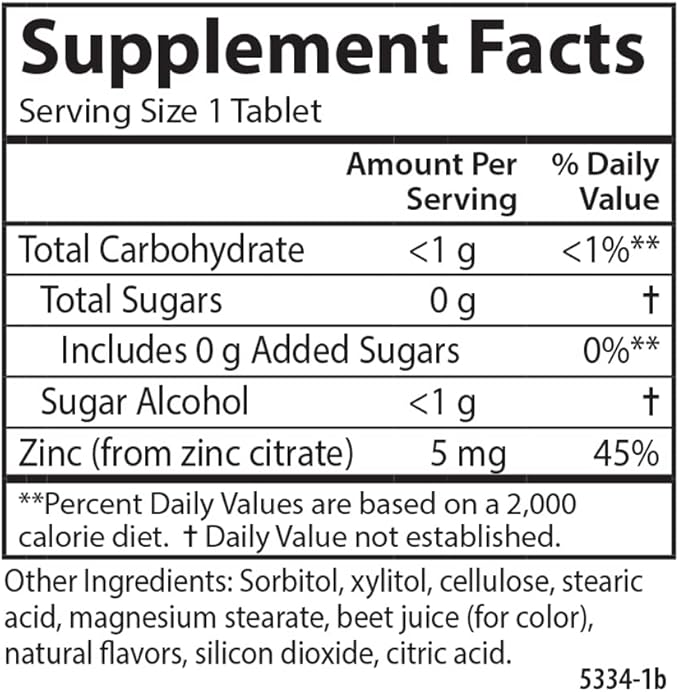 Carlson - Kid's Chewable Zinc, 5 mg, Health Support, Natural Mixed Berry Flavor, 160 Tablets