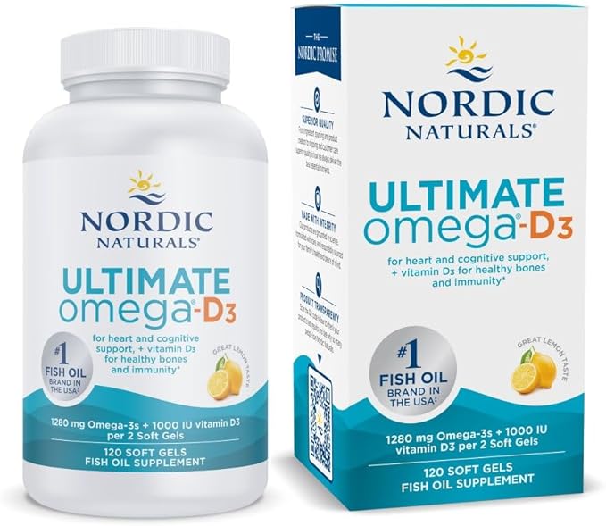 Nordic Naturals Ultimate Omega-D3, Lemon Flavor - 120 Soft Gels - 1280 mg Omega-3 + 1000 IU Vitamin D3 - EPA & DHA - Promotes Brain, Heart, & Immune Health - 60 Servings
