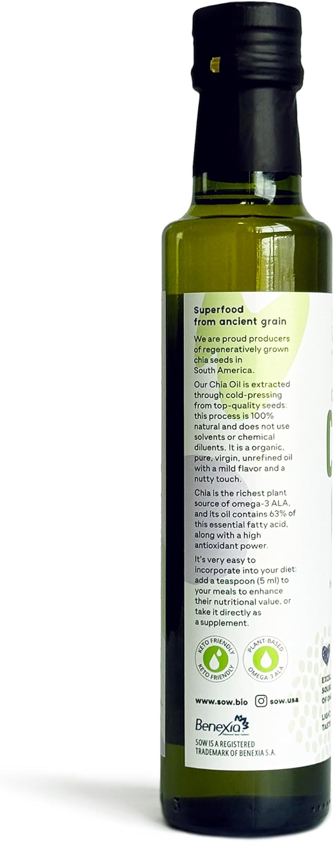 Seeds of Wellness - Organic Chia Seed Oil, Essential Bio Nutrients, Fatty Acids Omega-3 ALA Plant-Based, Cold-Pressed, Unrefined, Non GMO, 8.45 Fl Oz (250 ml) Glass Bottle, Pack of 1, Chile
