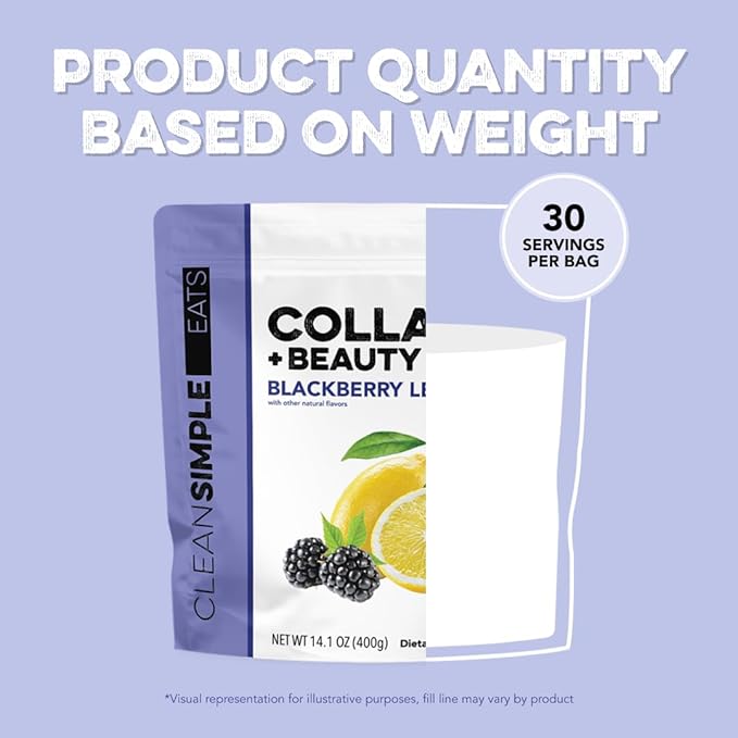 Clean Simple Eats BlackBerry Lemonade Super Collagen, Grass-Fed, Hydrolyzed Types I, II, & III Collagen, 30 Servings
