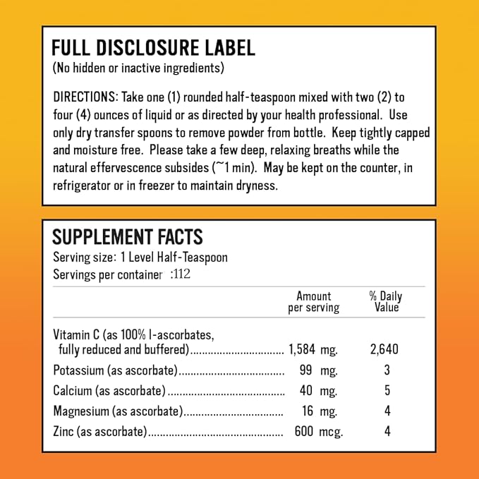 Alkalini-C Vitamin C Powder, Potent Natural L-Ascorbate VIT C Powder, Corn-Free Non-GMO VIT C, Buffered Vitamin C for Enhanced Absorption, 100% Pure Powder Form, Immune Support Supplement 8oz