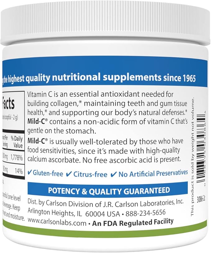 Carlson - Mild-C, Vitamin C Powder, Supports Healthy Immune Function, 6 oz (170 g)