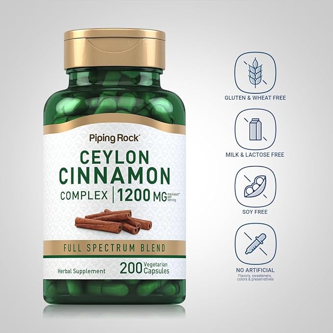 Piping Rock Ceylon Cinnamon Complex Capsules 1200 mg | 200 Count | Herbal Supplement | Vegetarian, Non-GMO, Gluten Free