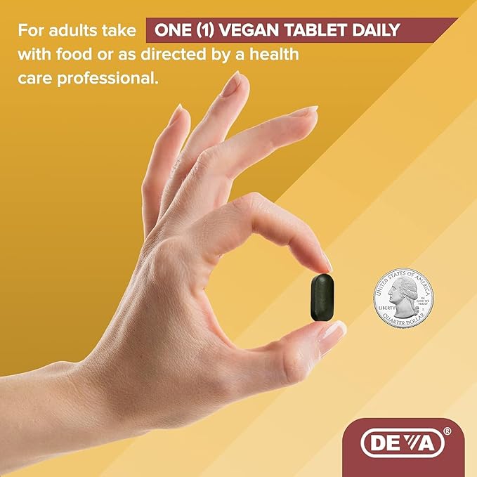 DEVA Vegan Multivitamin & Mineral Supplement with Iron 2-Pack, Spirulina, Chlorella, Ashwagandha, Broccoli & More, 90 Coated Tablets Each